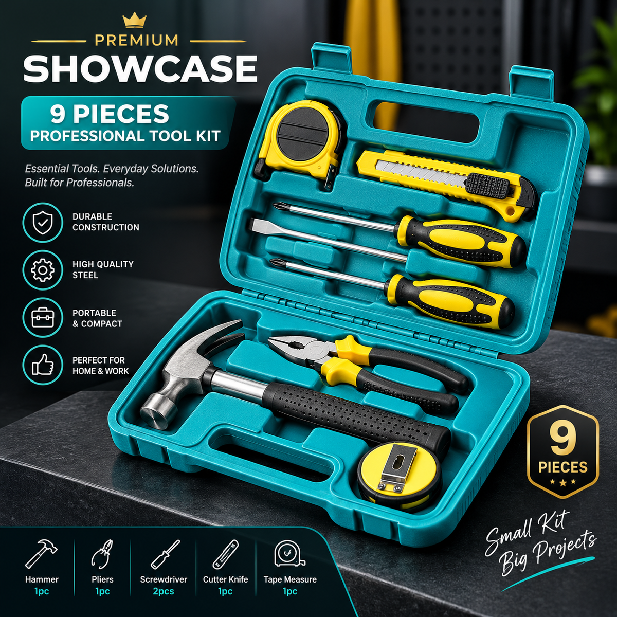 9 PCS professional toolset with box