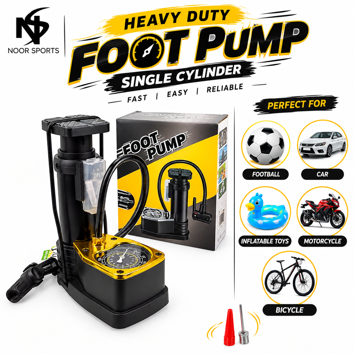 High Pressure Foot Air Pump with Pressure Gauge | Heavy Duty Manual Tyre Inflator Pump for Car, Bike, Bicycle, Motorcycle, Football & Inflatable Toys