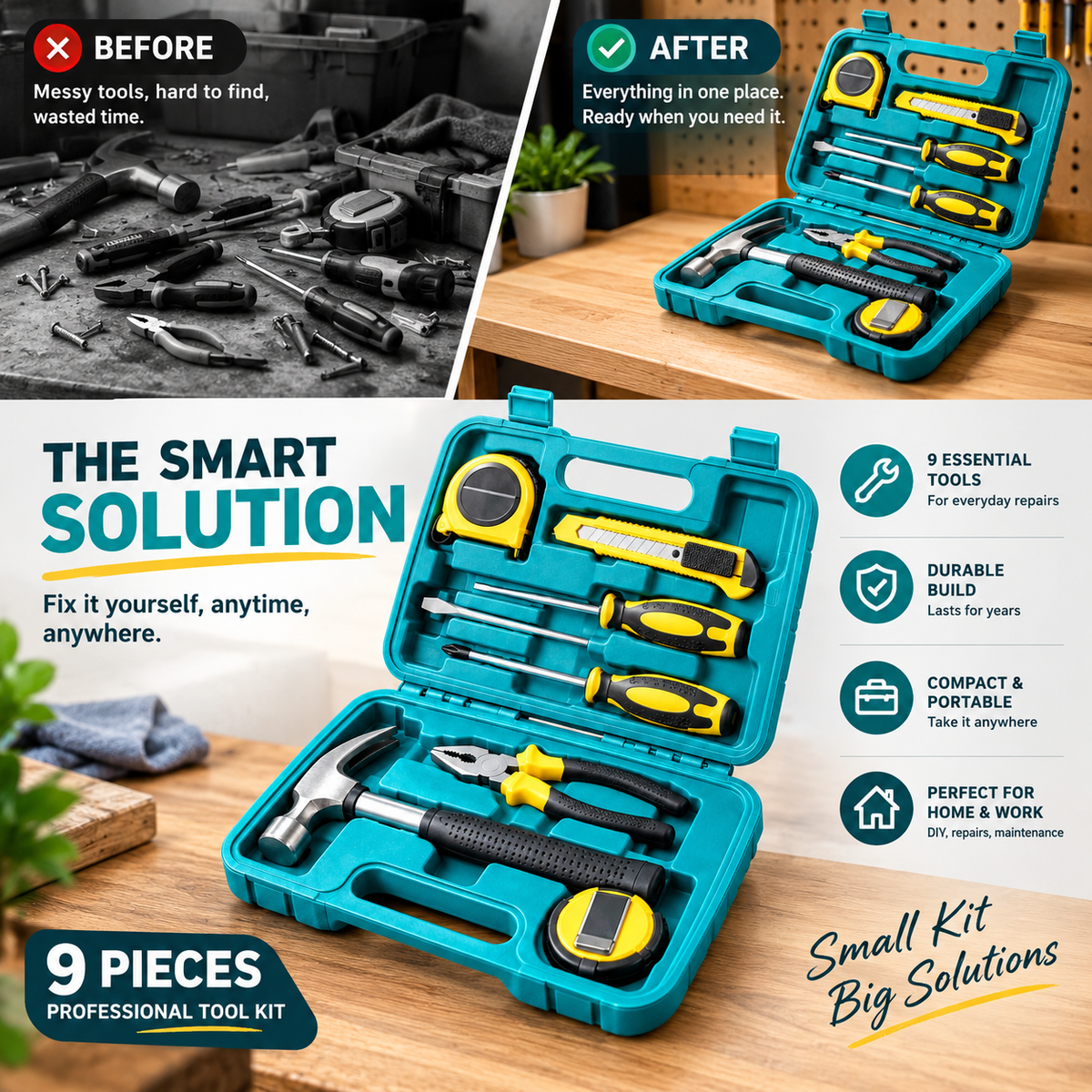 9 PCS professional toolset with box