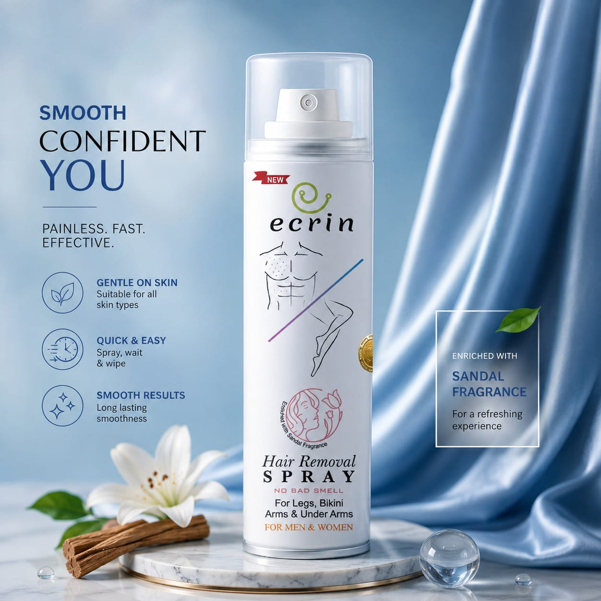 Ecrin Hair Removal Foaming Spray - Advanced Formula with Refreshing Fragrance (200ml)